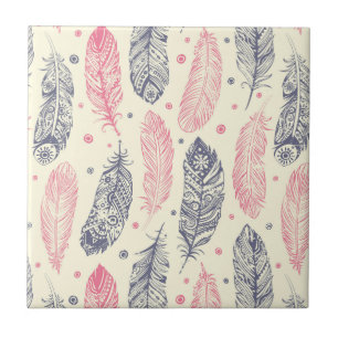 Pink And Purple Ethnic Feather Pattern Tile
