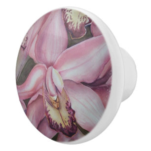 PINK AND PURPLE EXOTIC ORCHID CERAMIC KNOB