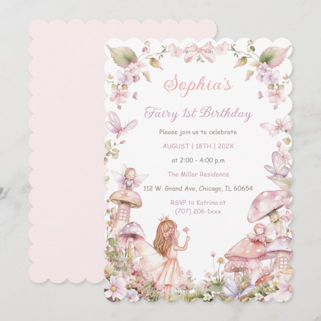 Pink and Purple Fairy Birthday Party invitation (Front/Back)