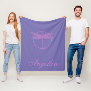 Pink and Purple Fantasy Dragonfly Fleece Blanket