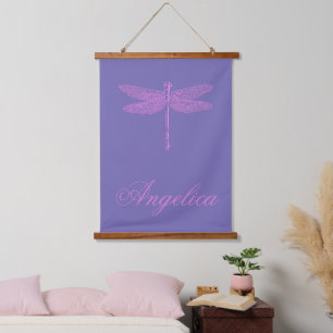 Pink and Purple Fantasy Dragonfly Personalise  Hanging Tapestry