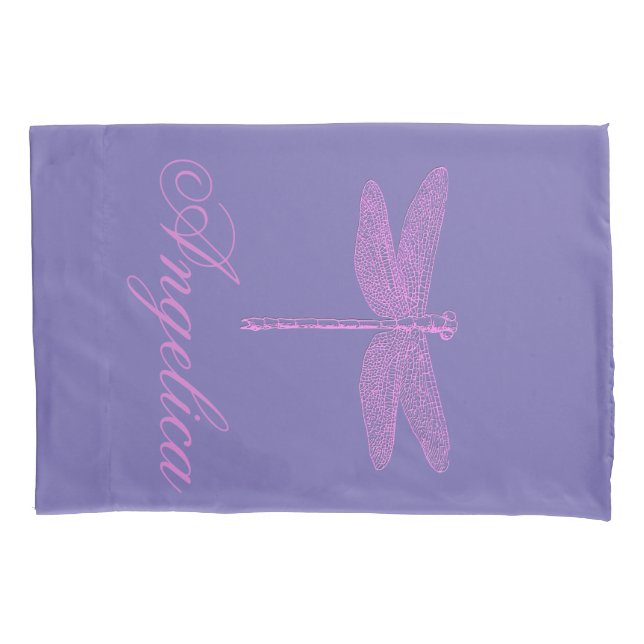 Pink and Purple Fantasy Dragonfly  Personalise Pillowcase (Front-Left)