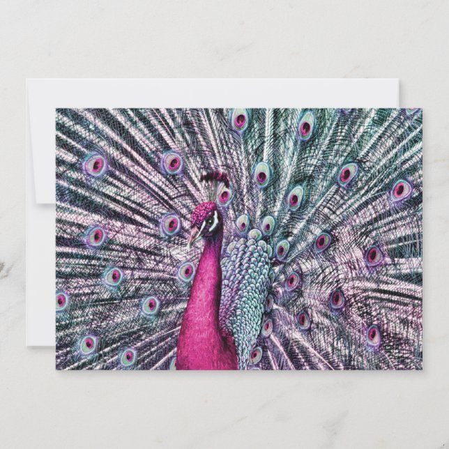 Pink and Purple Fantasy Peacock Party Invitations (Front)