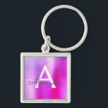 Pink and Purple Faux Stainless Steel Monogram Key Ring<br><div class="desc">Hot Pink and Purple Ombre Faux Stainless Steel Metallic Elegant Keychain. These Keychains can be customised to include your initial and first name. These key chains make great birthday,  bridal shower or bachelorette party favours.</div>