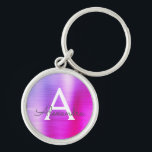 Pink and Purple Faux Stainless Steel Monogram Key Ring<br><div class="desc">Hot Pink and Purple Ombre Faux Stainless Steel Metallic Elegant Keychain. These Keychains can be customised to include your initial and first name. These key chains make great birthday,  bridal shower or bachelorette party favours.</div>