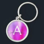 Pink and Purple Faux Stainless Steel Monogram Key Ring<br><div class="desc">Hot Pink and Purple Ombre Faux Stainless Steel Metallic Elegant Keychain. These Keychains can be customised to include your initial and first name. These key chains make great birthday,  bridal shower or bachelorette party favours.</div>