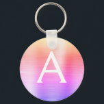Pink and Purple Faux Stainless Steel Monogram Key Ring<br><div class="desc">Pastel Pink,  Orange and Purple Ombre Faux Stainless Steel Metallic Elegant Keychain. These Keychains can be customised to include your initial and first name. These key chains make great birthday,  bridal shower or bachelorette party favours.</div>