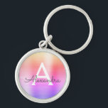 Pink and Purple Faux Stainless Steel Monogram Key Ring<br><div class="desc">Pastel Pink,  Orange and Purple Ombre Faux Stainless Steel Metallic Elegant Keychain. These Keychains can be customised to include your initial and first name. These key chains make great birthday,  bridal shower or bachelorette party favours.</div>