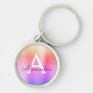 Pink and Purple Faux Stainless Steel Monogram Key Ring