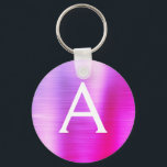 Pink and Purple Faux Stainless Steel Monogram Key Ring<br><div class="desc">Hot Pink and Purple Ombre Faux Stainless Steel Metallic Elegant Keychain. These Keychains can be customised to include your initial and first name. These key chains make great birthday,  bridal shower or bachelorette party favours.</div>