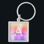 Pink and Purple Faux Stainless Steel Monogram Key Ring<br><div class="desc">Pastel Pink,  Orange and Purple Ombre Faux Stainless Steel Metallic Elegant Keychain. These Keychains can be customised to include your initial and first name. These key chains make great birthday,  bridal shower or bachelorette party favours.</div>