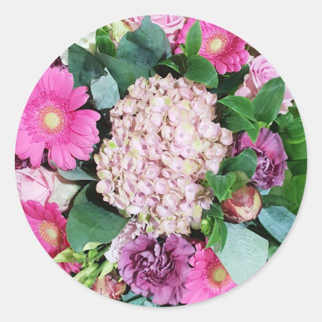 Pink and Purple Floer Arrangement Classic Round Sticker (Front)