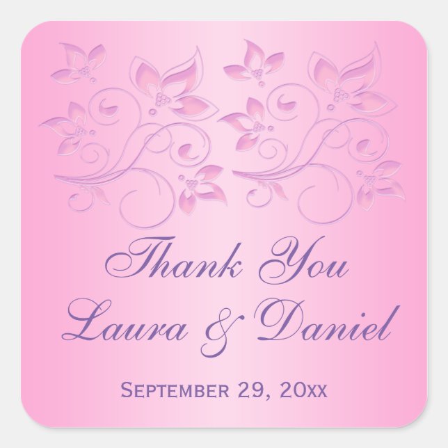 Pink and Purple Floral 1.5" Wedding Favour Sticker (Front)