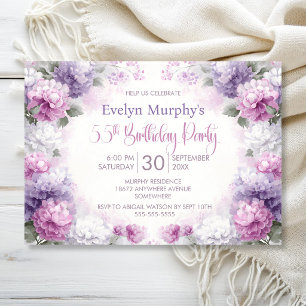 Pink and Purple Floral 55th Birthday Party Invitation