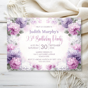 Pink and Purple Floral 95th Birthday Party Invitation