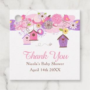 Pink and Purple Floral Bird Cages Baby Shower Favour Tags