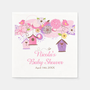 Pink and Purple Floral Bird Cages Baby Shower Napkin