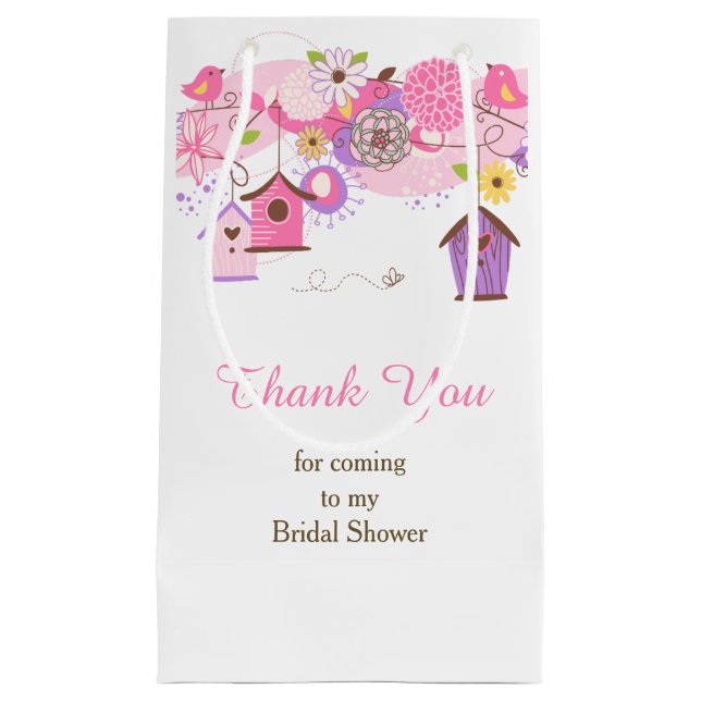 Pink and Purple Floral Bird Cages Bridal Thank You Small Gift Bag (Front)