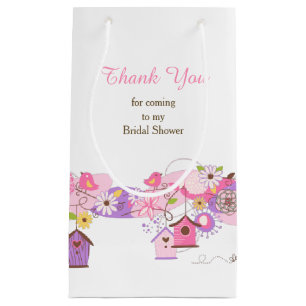 Pink and Purple Floral Bird Cages Bridal Thank You Small Gift Bag
