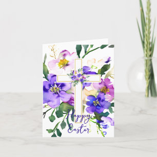 Pink and purple floral cross custom Easter Holiday Card