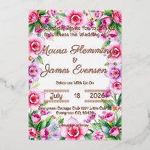 Pink and Purple Floral Foil Invitation