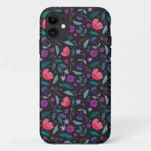 Pink and Purple Floral Illustration Pattern iPhone 11 Case