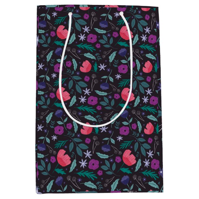 Pink and Purple Floral Illustration Pattern Medium Gift Bag (Front)