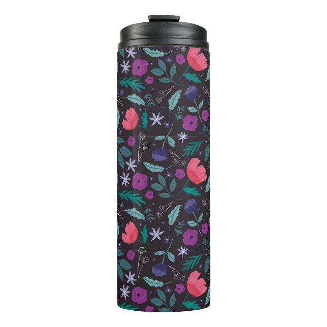 Pink and Purple Floral Illustration Pattern Thermal Tumbler (Front)