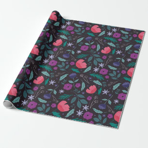 Pink and Purple Floral Illustration Pattern Wrapping Paper