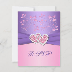 Pink and Purple Floral Joined Hearts RSVP Card