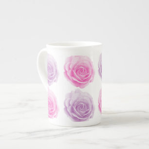 Pink and purple floral pattern bone china mug