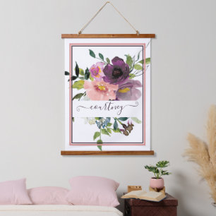 Pink and purple floral personalised hanging tapestry