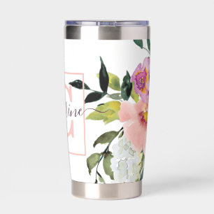 Pink and purple floral personalised insulated tumbler