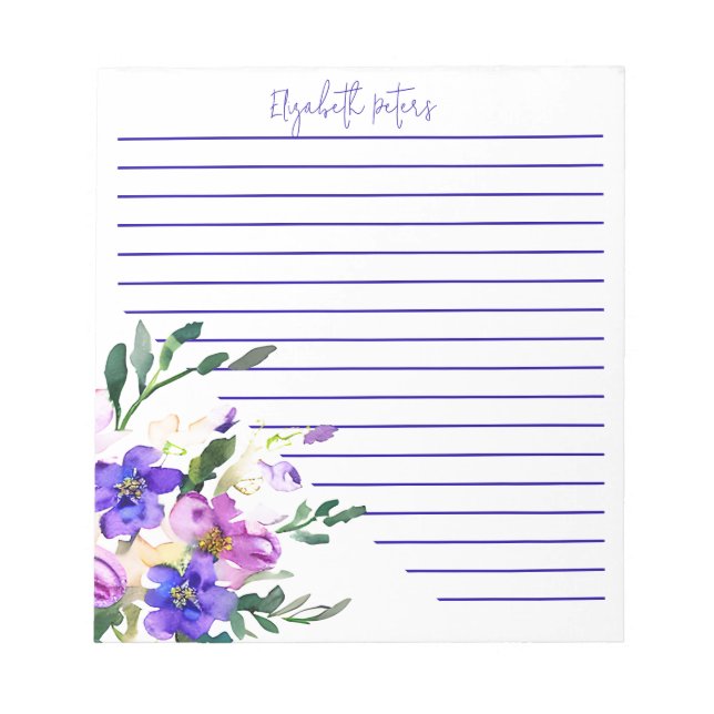 Pink and purple floral personalised notepad (Front)