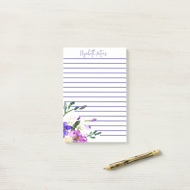 Pink and purple floral personalised post-it notes (On Desk)