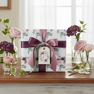 Pink and purple floral personalised wrapping pape paper