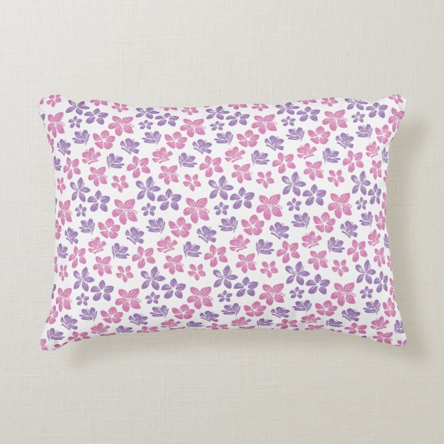 Pink and Purple Floral Seamless Pattern Decorative Cushion (Front)