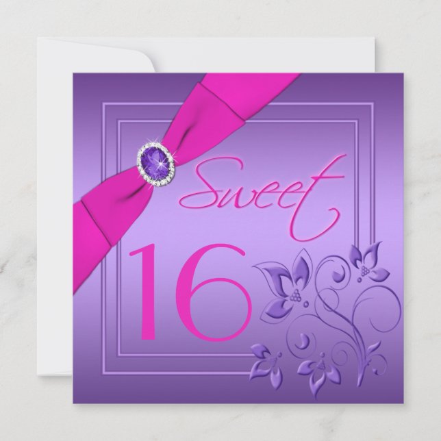 Pink and Purple Floral Sweet Sixteen Invitation (Front)