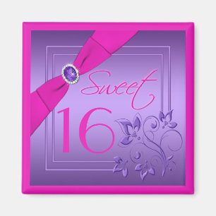 Pink and Purple Floral Sweet Sixteen Magnet
