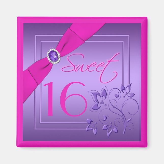 Pink and Purple Floral Sweet Sixteen Magnet (Front)