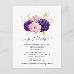 Pink and Purple Floral Wedding Guest Details Enclosure Card