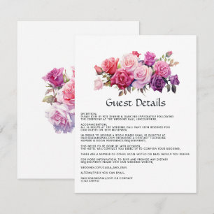 Pink and Purple Floral Wedding Guest Details Enclosure Card