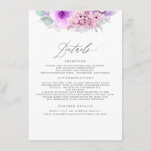 Pink and Purple Floral Wedding Information Enclosure Card