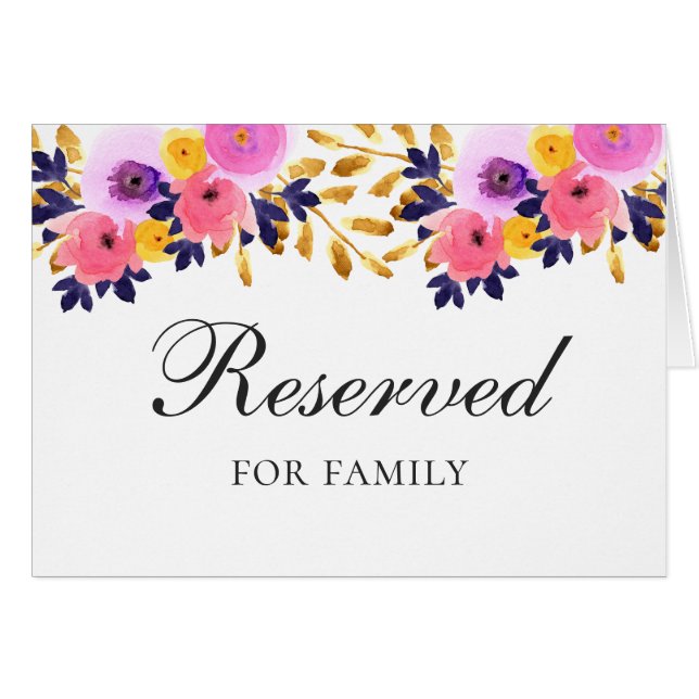 Pink and purple floral wedding reserved sign (Front Horizontal)