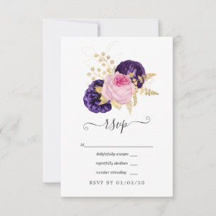 Pink and Purple Floral Wedding RSVP Card