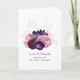 Pink and Purple Floral Wedding Thank You Card