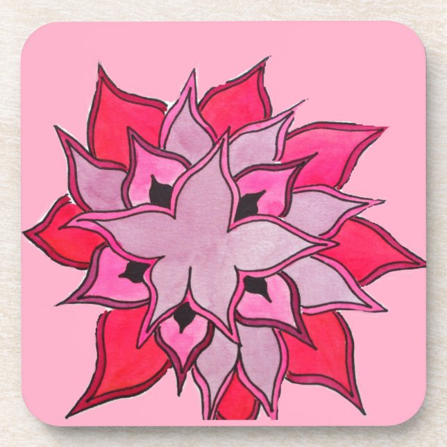 Pink and purple flower art coaster (Front)
