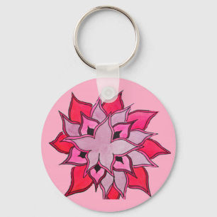 Pink and purple flower art key ring