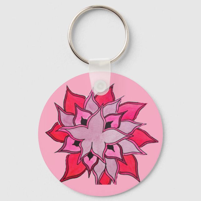 Pink and purple flower art key ring (Front)