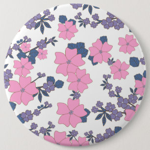 PINK AND PURPLE FLOWER PATTERN 6 CM ROUND BADGE